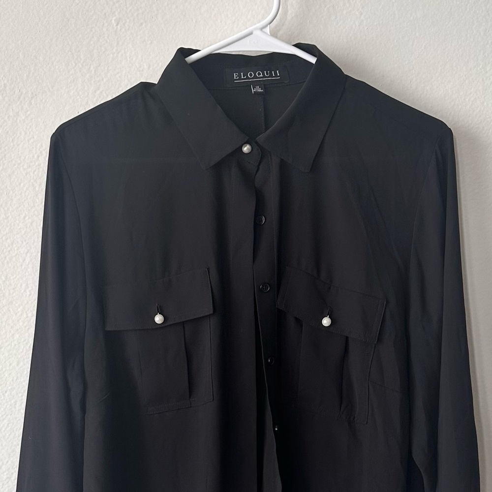 Sheer Black Button Up with Pearl Details